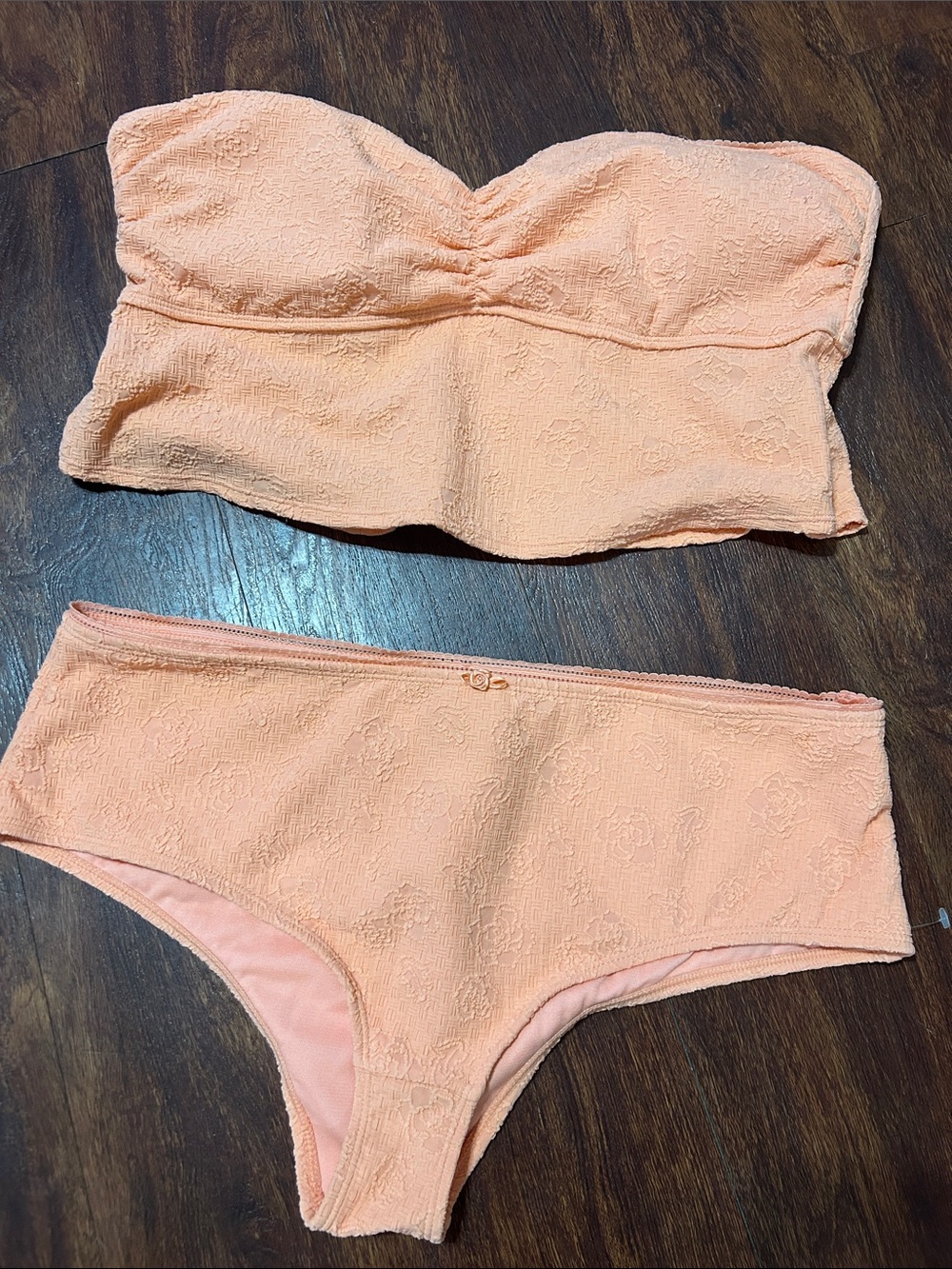 Celebrity Pink Peach Lace Strapless Bikini Set